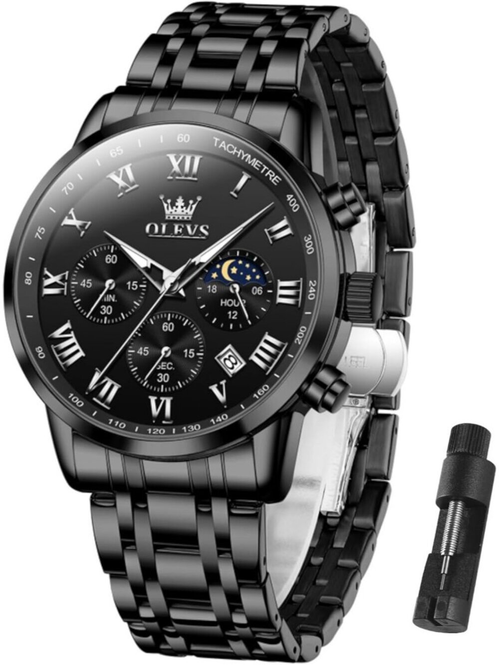 Olevs Men's Black Multifunction Waterproof Luminous Chronograph Wrist Watch